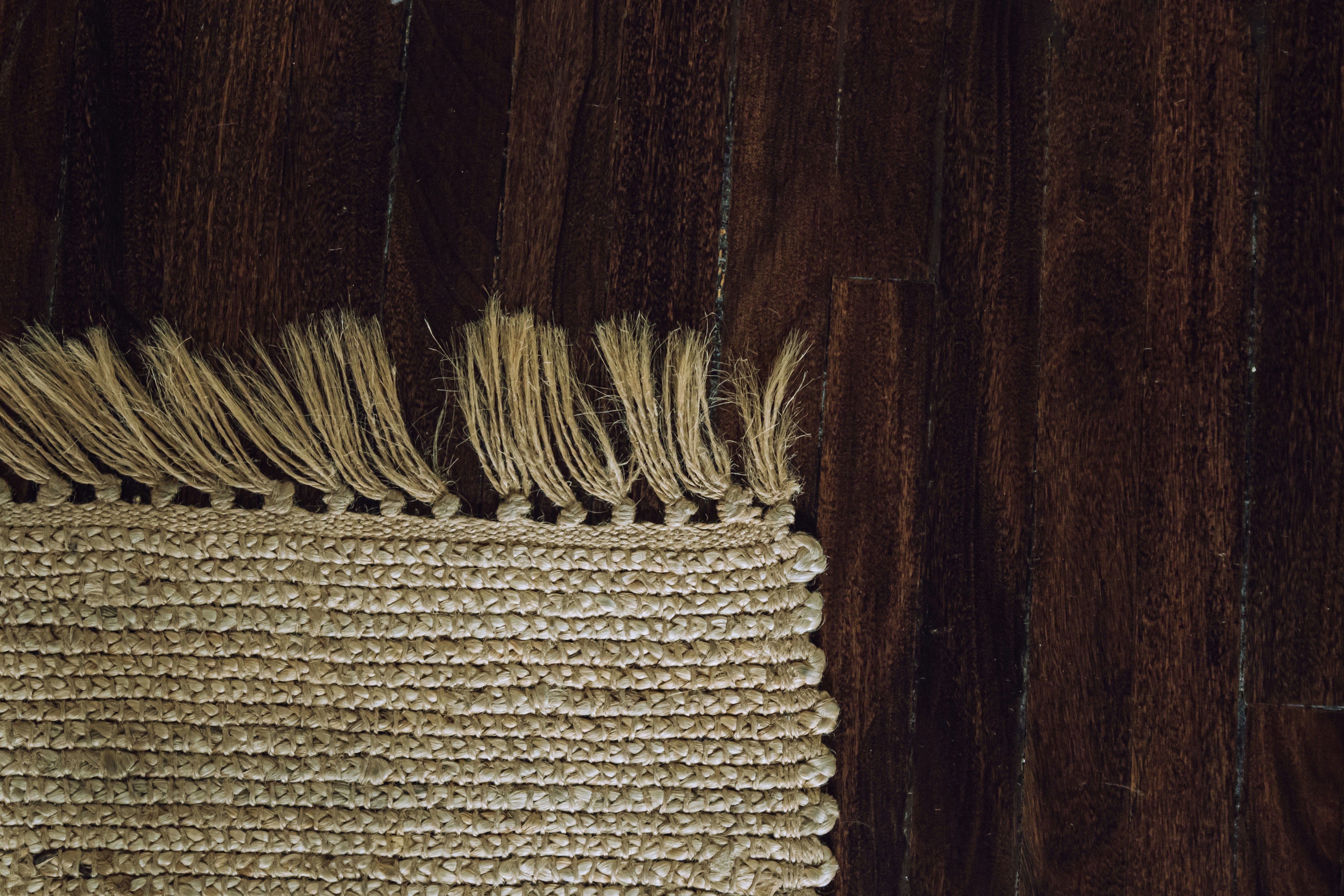 Woven natural fiber rug adding texture and warmth to a biophilic-inspired living room