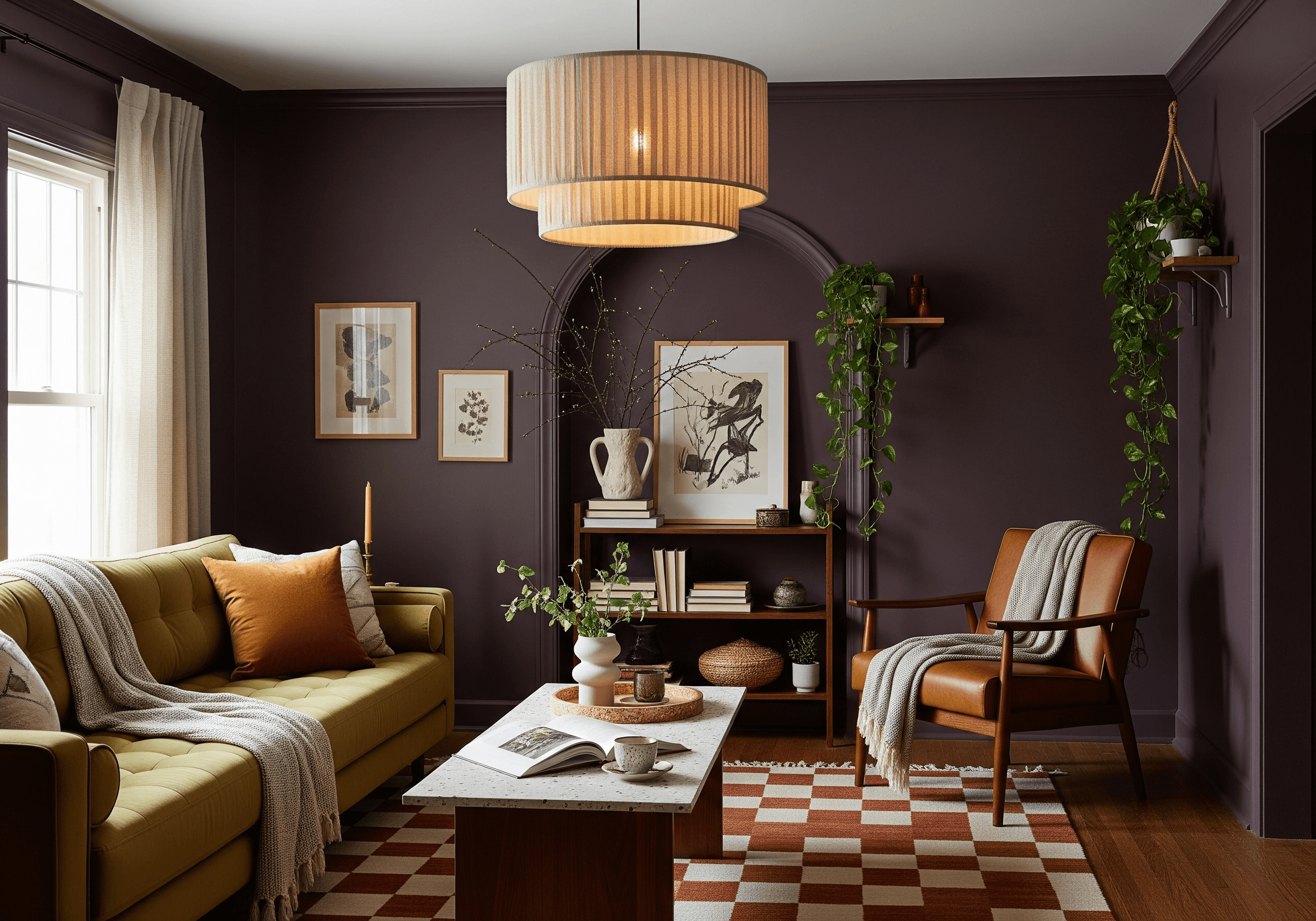Ambient lighting sets a soft 3000K glow across a color-drenched living room, illustrating foundational interior design lighting for warm, comfortable spaces.