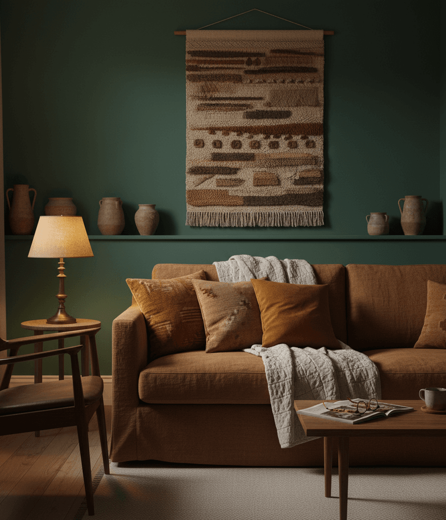 Slouchy linen sofa styled with handmade accents and warm lighting for a soulful, inviting home.
